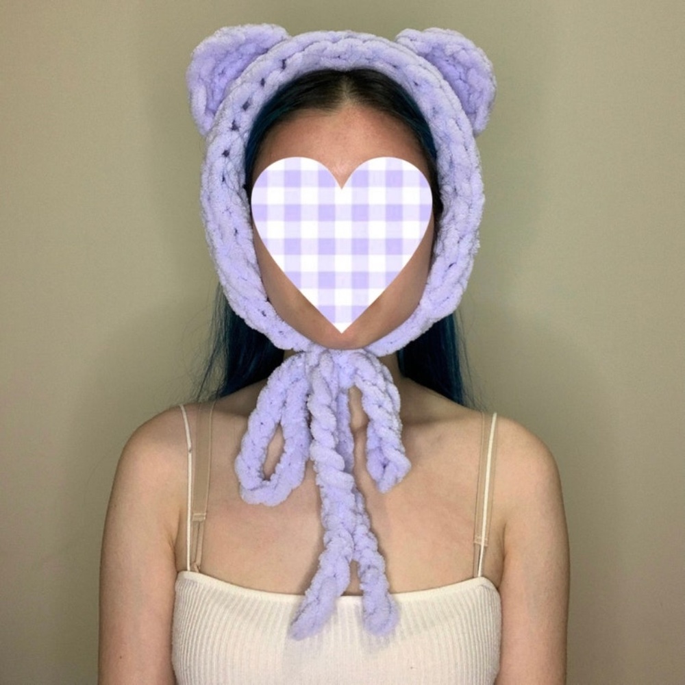 Lavender Bear Chunky Chenille Knit Earmuffs Ear Warmer Headband Pastel Purple